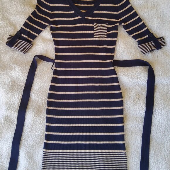 Pink•Rose Form Fitting Striped Sweater Dress - Picture 8 of 11